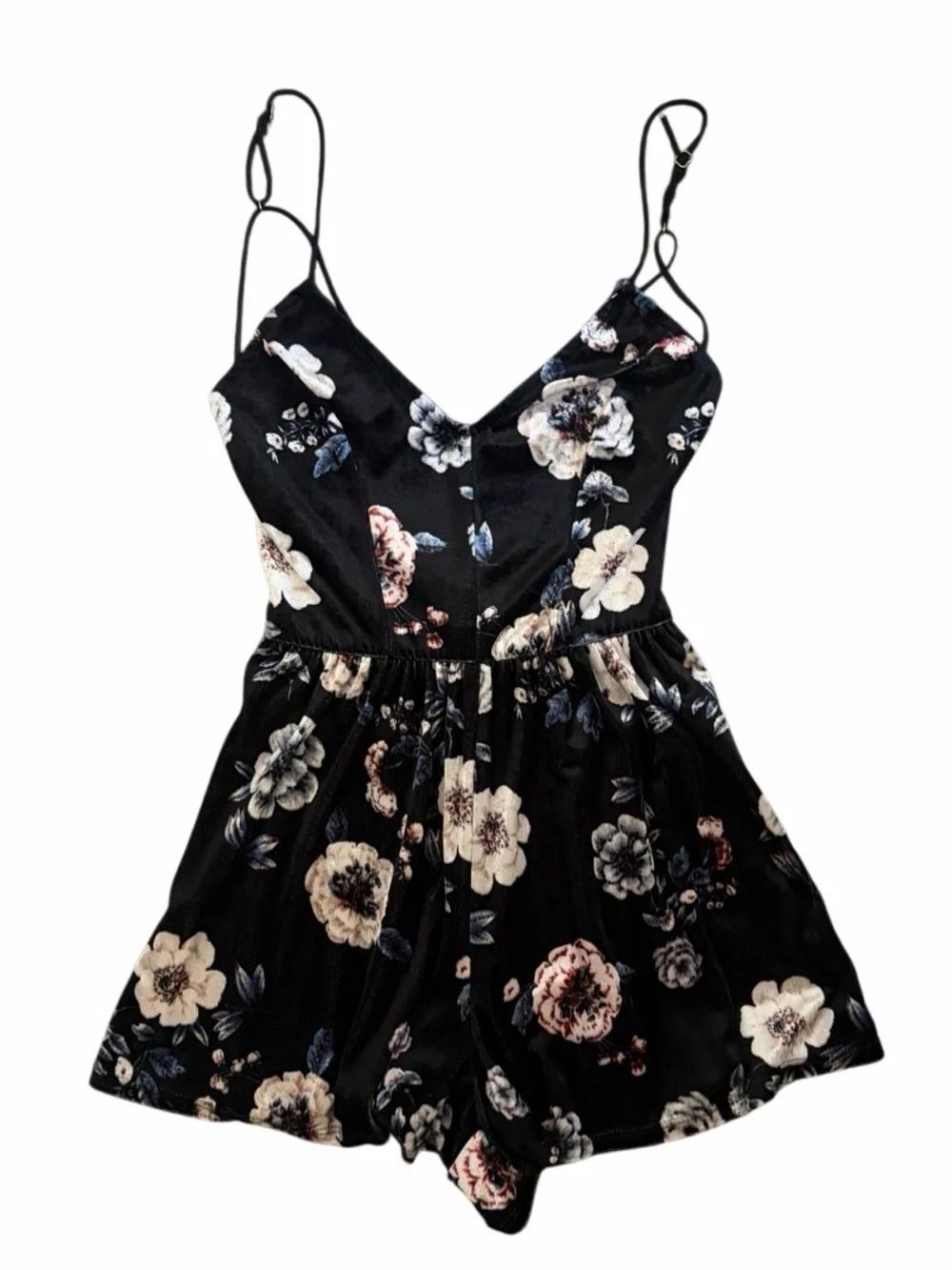 Ivy + Main Floral Black Spaghetti Strap Romper Size XS